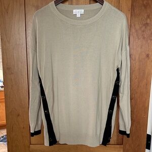 Kim Gravel QVC Beige Sweater with Black Button Accents NEW